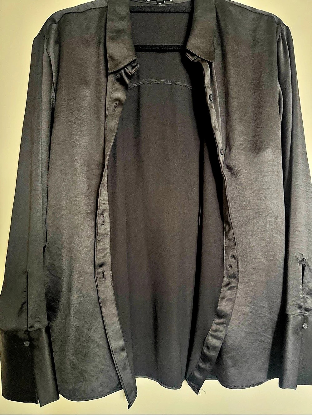 Express Portofino Shirt Satin Black Button Down Shirt Size Large Collared